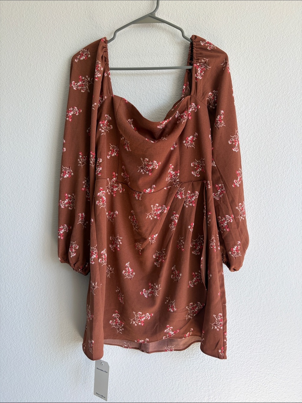 NWT Abercrombie & Fitch Long Sleeve Floral Mini Dress in Brown Floral - M